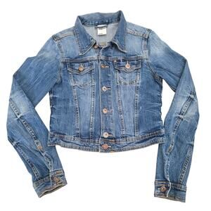 Women’s Cropped Denim Jacket S Blue Fitted Y2K Jean Jacket Minimalist Streetwear